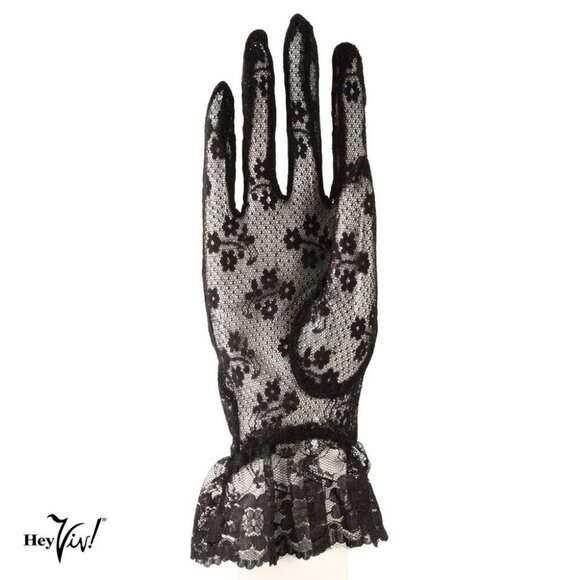 Hey Viv! Accessories - Black Lace Gloves Wrist Length w Ruffle Dressy Weddings Party Bridal Prom
